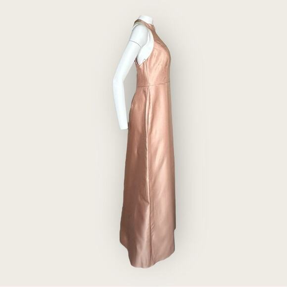 NWT | Alfred Sung | High-Neck Cutout Satin Dress | Toasted Sugar | 12R - Picture 3 of 15
